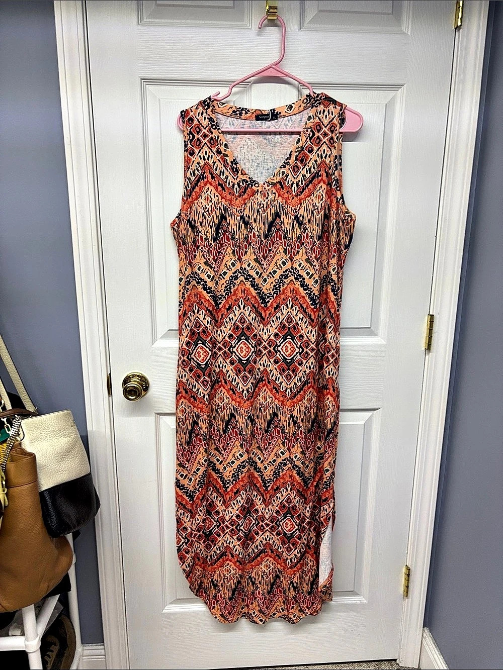 Sampeel Geometric Maxi Dress in Orange & Blue Size XL NWT